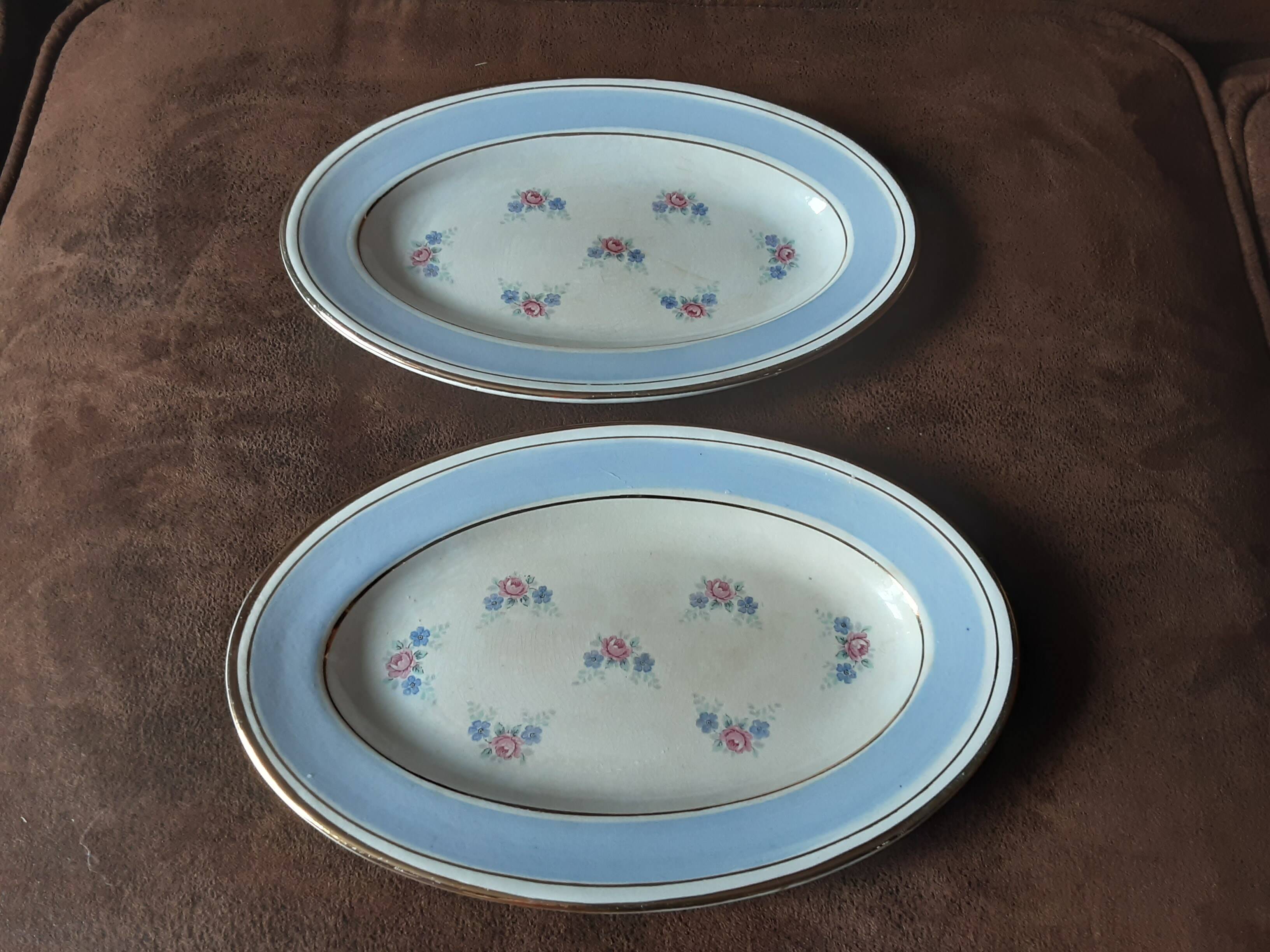 Set of 2 butter dishes, S A, opaque porcelain, Normandy