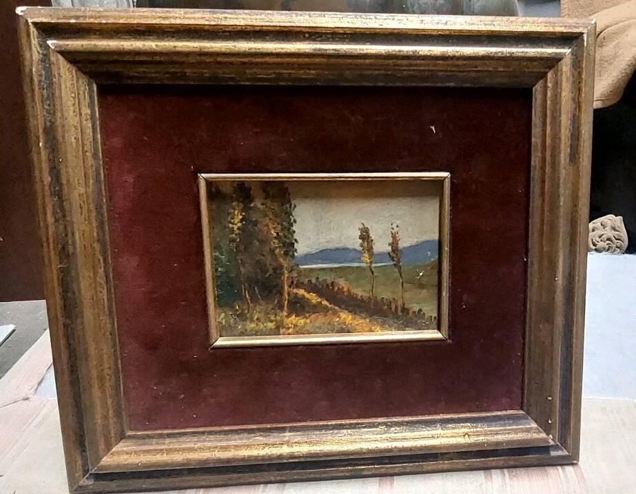 Oil painting on cardboard, Tuscan landscape, early 1900s