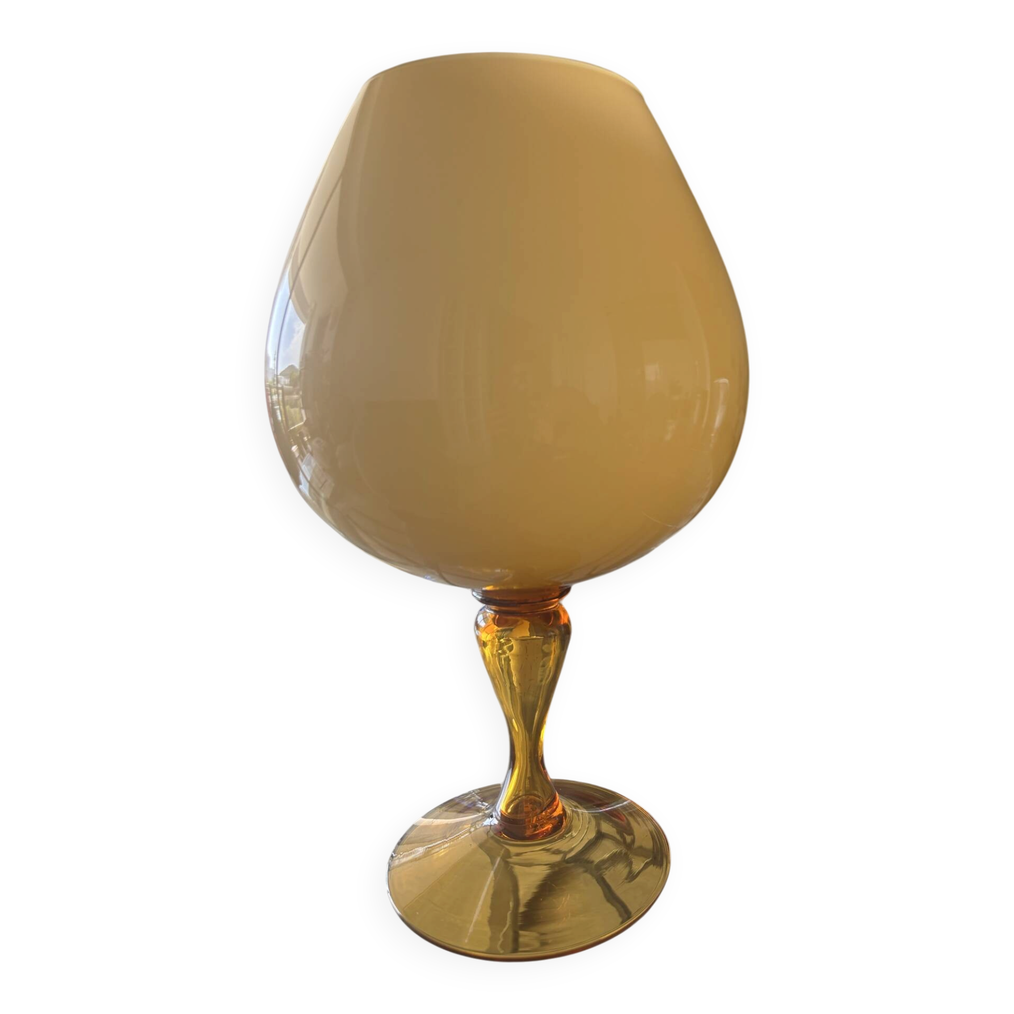 Footed vase Empoli in amber opaline glass, Italy
