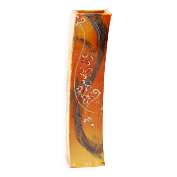Vase en terre cuite studio, vernissé, peint à la main 1970