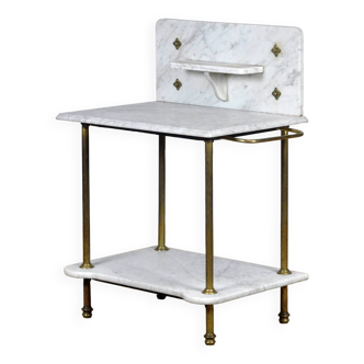 Meuble lavabo antique en laiton et marbre, circa 1880