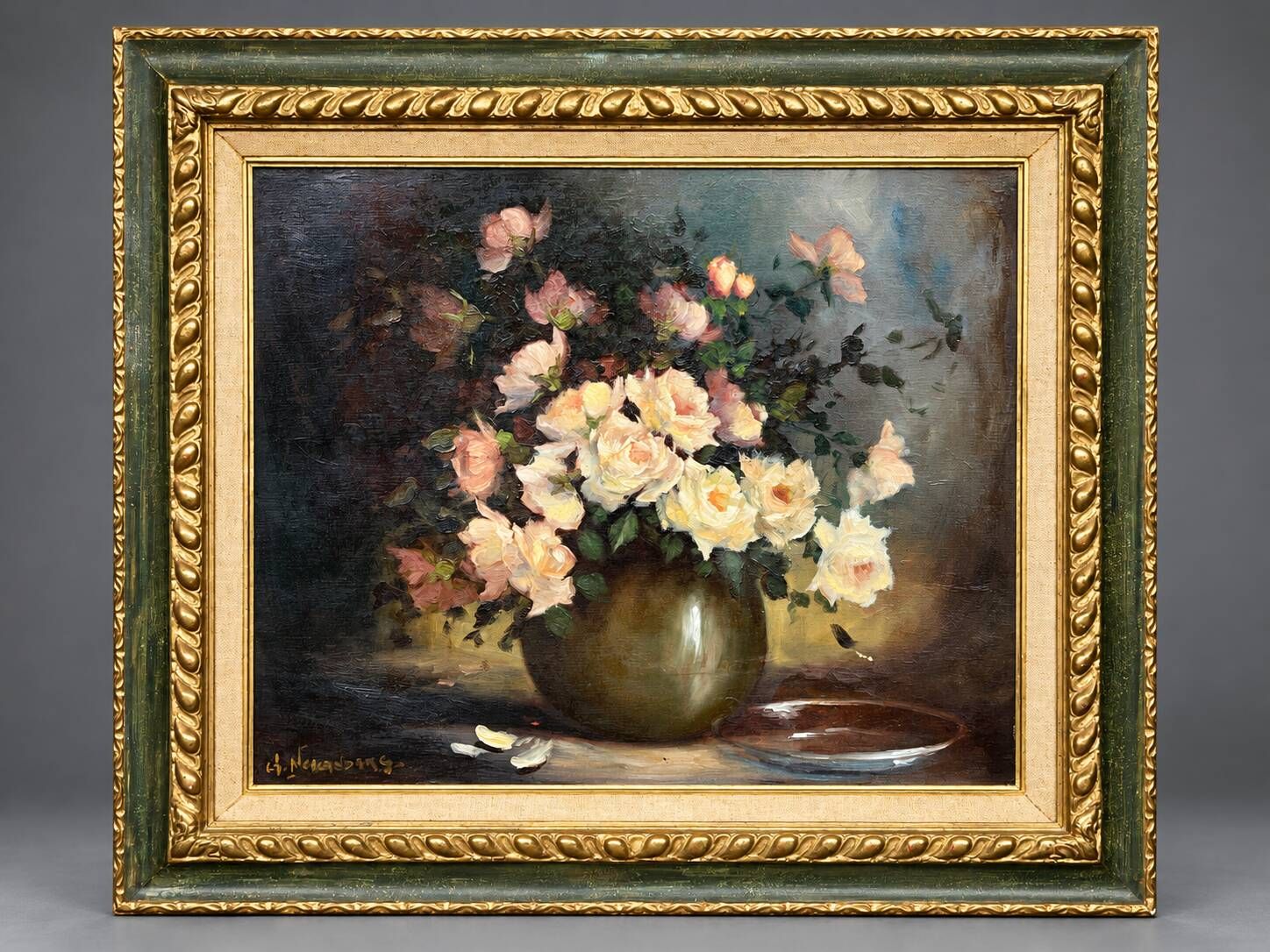 Gaston Noelanders, "Nature morte avec roses blanches."