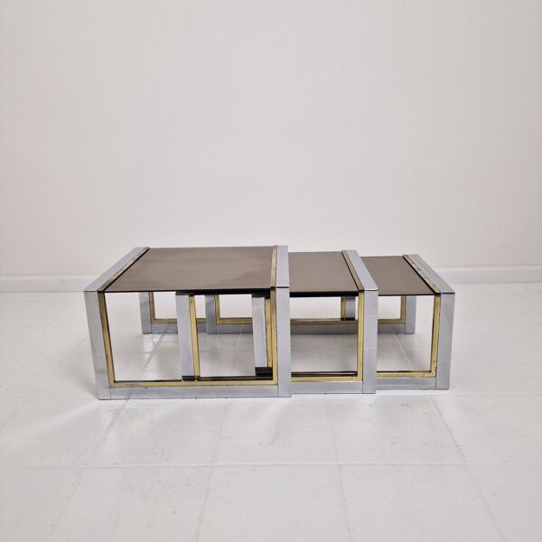 Ensemble de 3 tables gigognes modernes Regency par Belgo Chrom, années 1980
