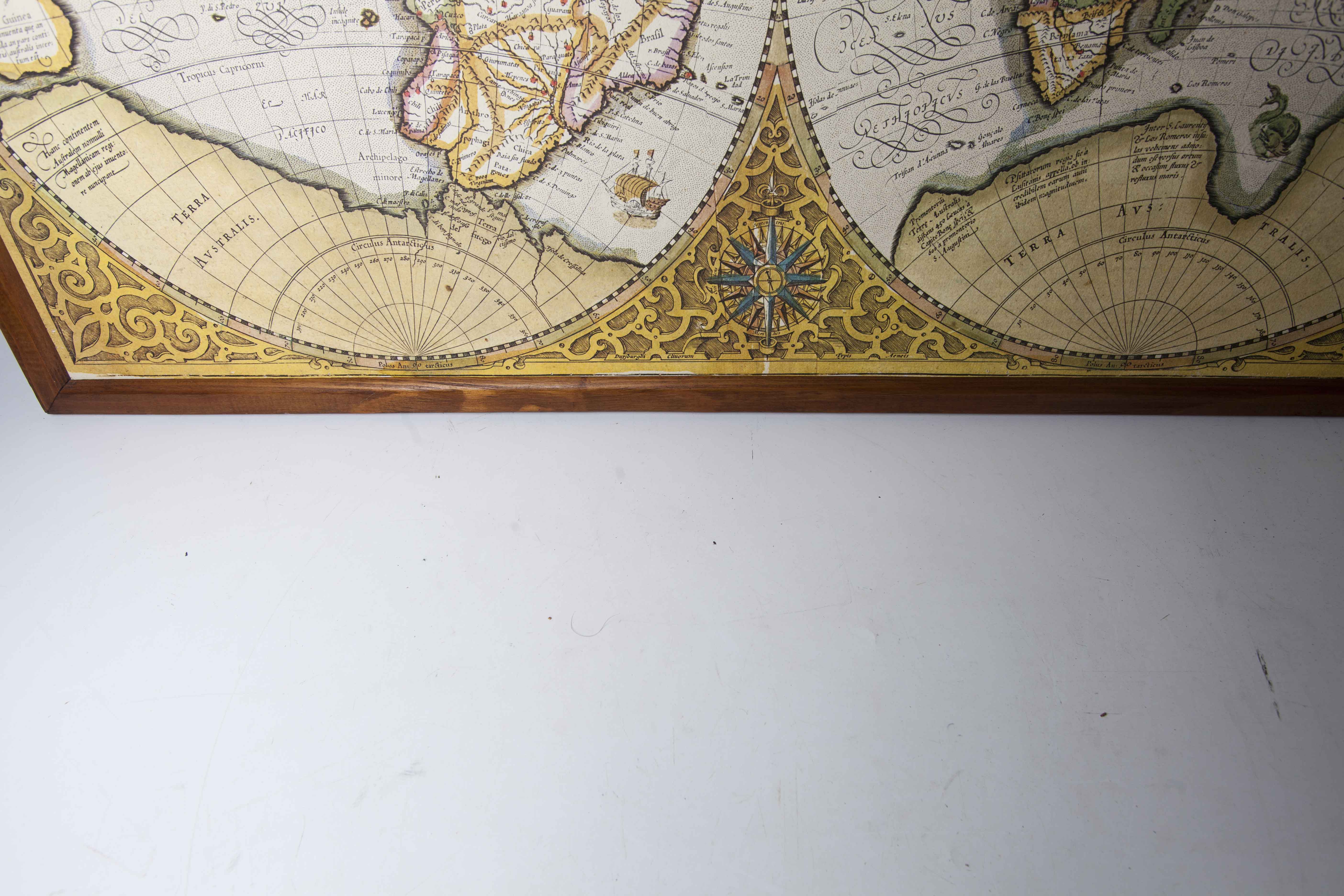 Frame and map "Orbis terrae compendiosa descriptio", Reproduction of an engraving Gérard Mercator