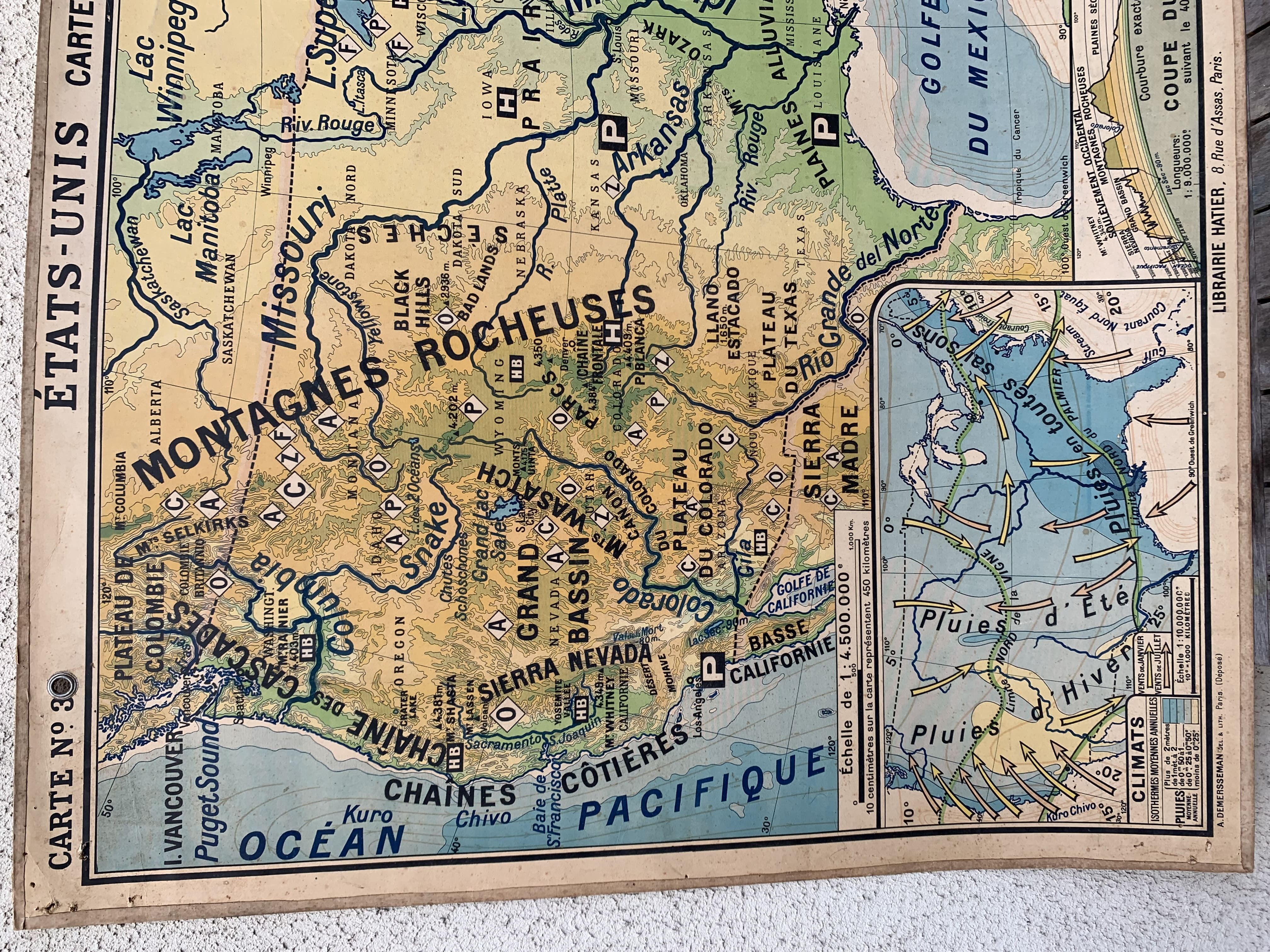 Vintage school map united states n°33 editions hatier by m.peyre