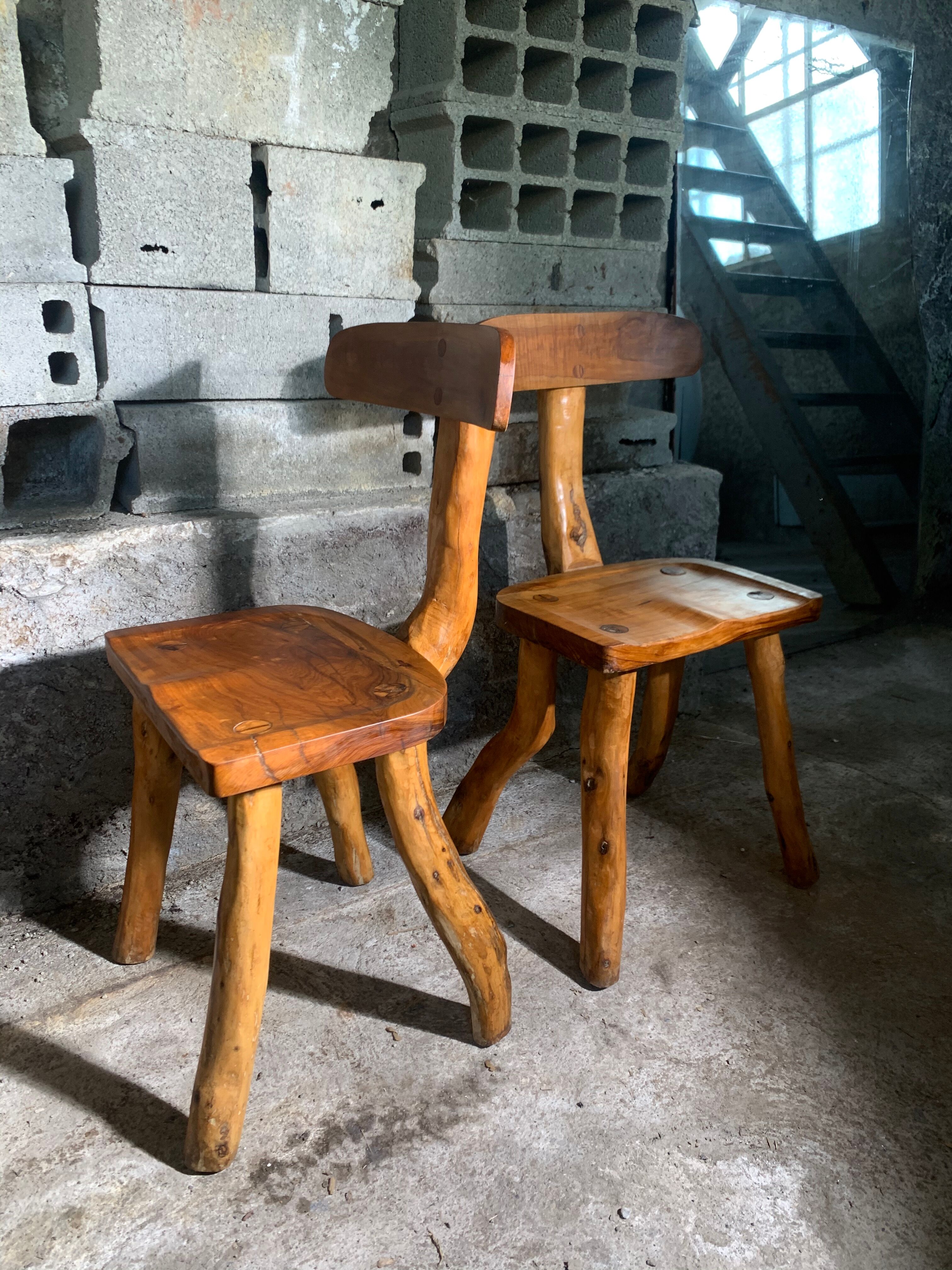 Pair of brutalist olive chairs