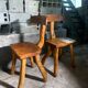Pair of brutalist olive chairs