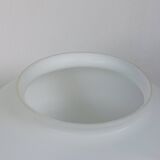 Pair of vintage futuristic style table lamps in chrome and opal glass.