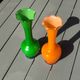 Pair of Vintage 70s Pop Art Opaline Vases – Green & Fluorescent Orange 20cm