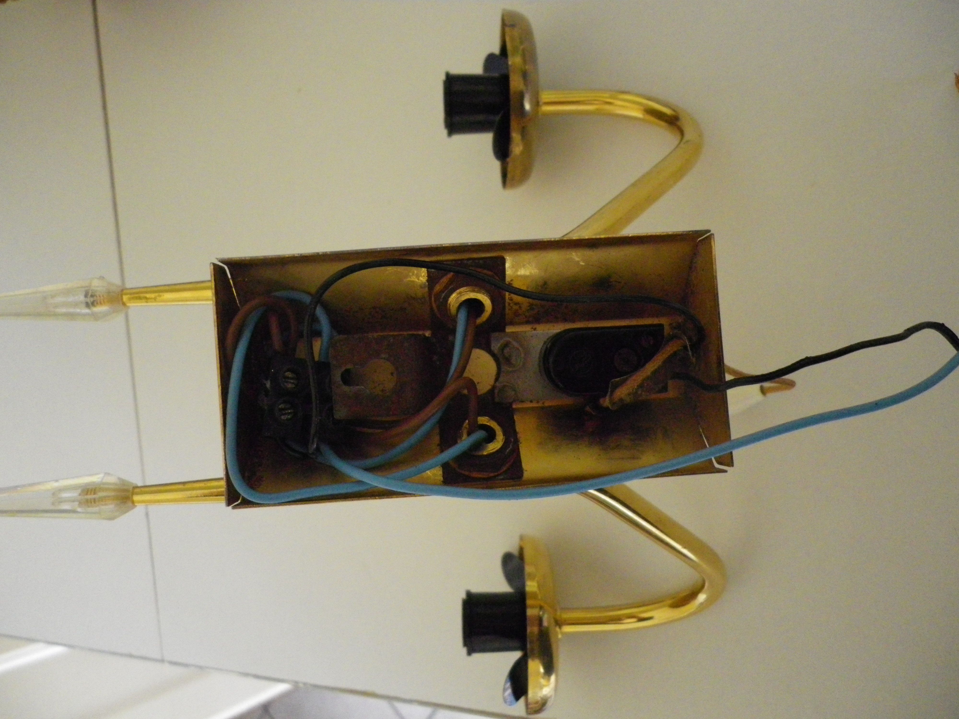 Wall lamps double lighting, with drawer, gilded metal, lampshade in worked glass - 1970