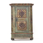 Antique Rustic Farmhouse Folk Art Painted Bridal Cabinet 1842