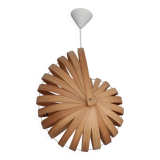 Nautilus shell-shaped chandelier made from bamboo slats