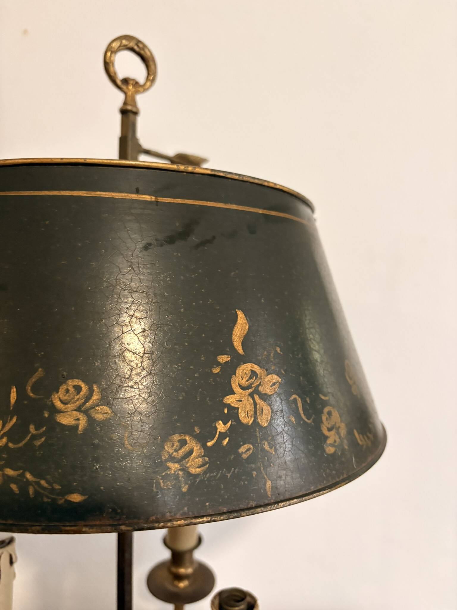 Three-Arm Bouillotte Lamp with Fire Shade, Green Tôle, Empire Directoire