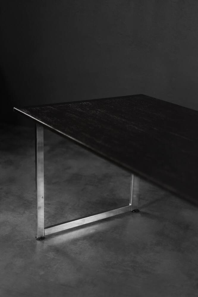 Vintage Mid-Century Danish Black Modern Minimalist Oak Office Desk with Chrome Base, 1970s