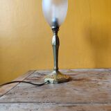 Lamp with a 19th-century chiseled bronze base and antique glass shade