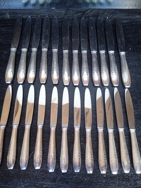 12 + 12 silver metal knives art deco period