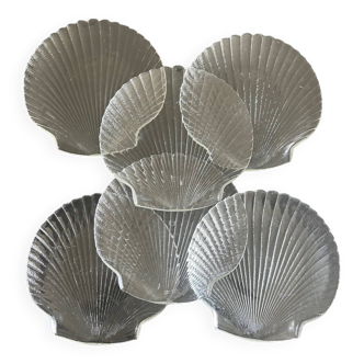 6 80s glass shell plates