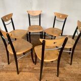 Series Set of 6 vintage bistro chairs in curved wood