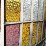 Workshop door 258,4x98,5cm in iron and colored cathedral glasses