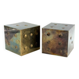 Pair of brass dice-shaped paperweights / bookends, Italy 1970s