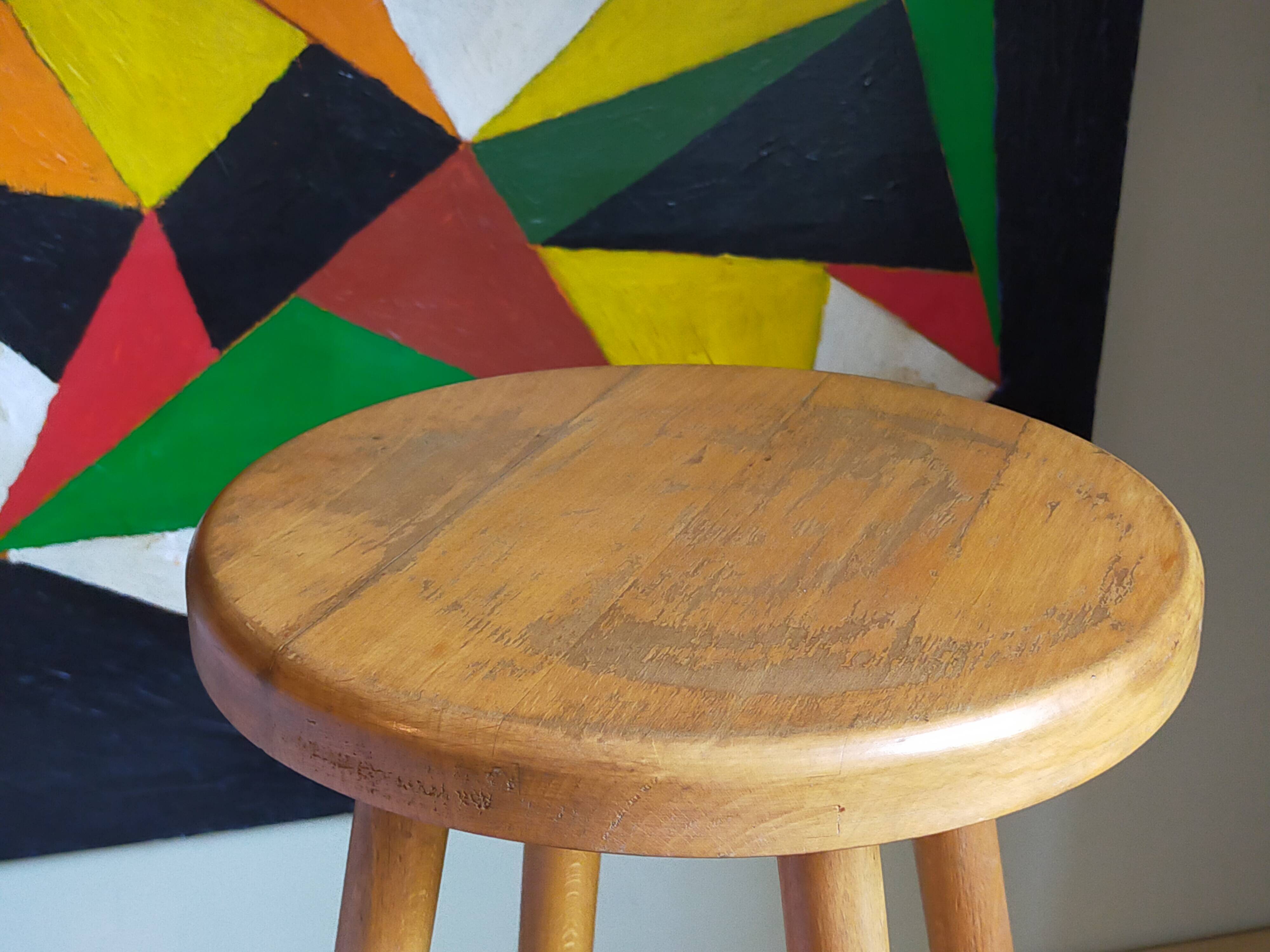 Vintage solid blond wood bar stool