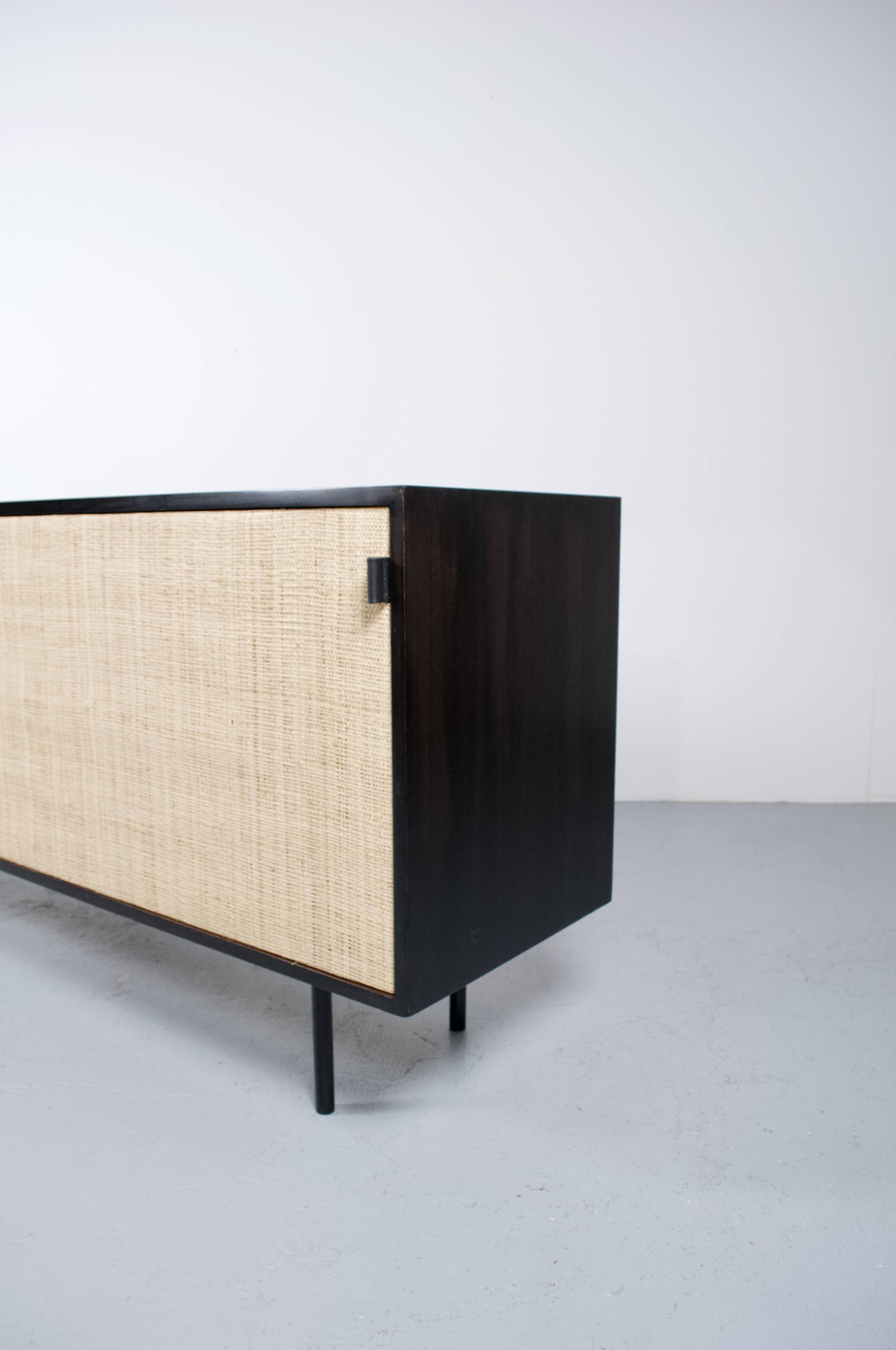 Enfilade florence knoll model 116 wood leather and raffia 1960