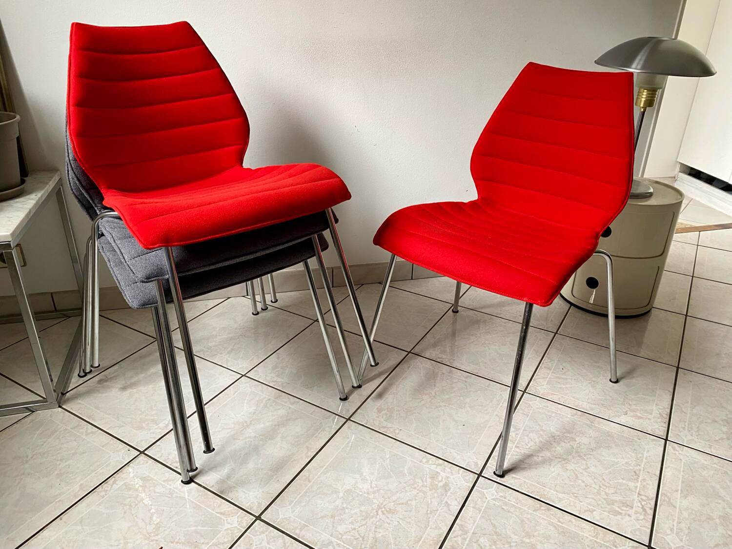 Pair of Mauï soft kartell red chair design Vico Magistretti