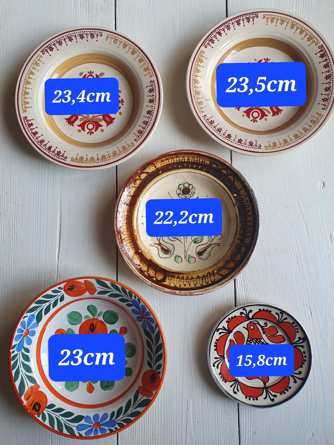 5 handmade ceramic plates Romania slavic bohemian birds table or wall