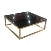 Table basse carrée bois laqué laiton 1970