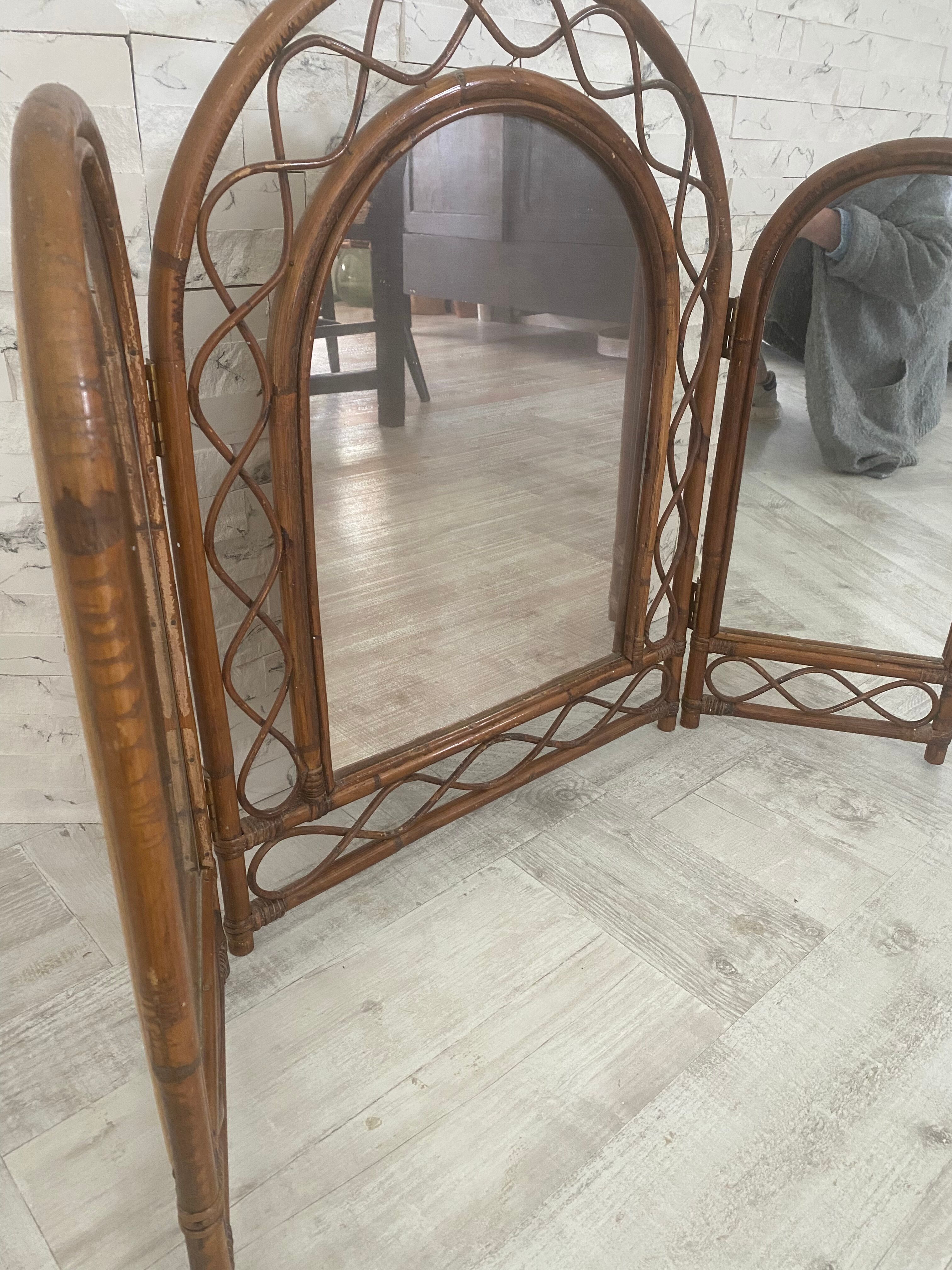 Large triptych rattan mirror 105x68cm