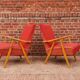 Pair of czechoslovak armchairs red compass feet annee 60