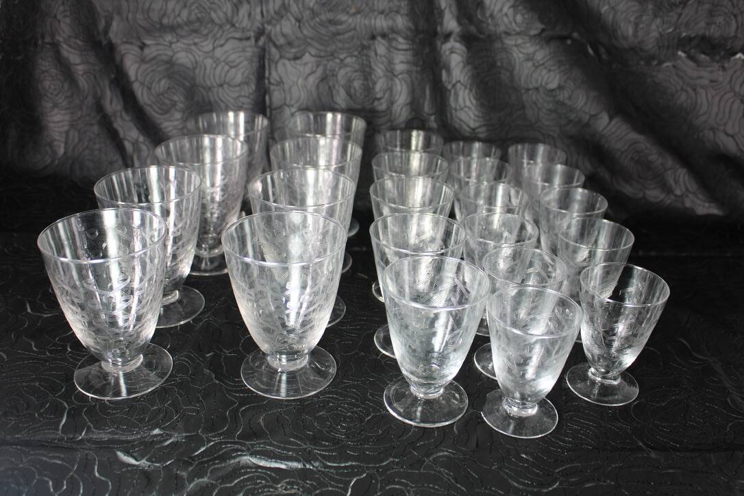 Verres cristal Art déco gravés France 1930 x24