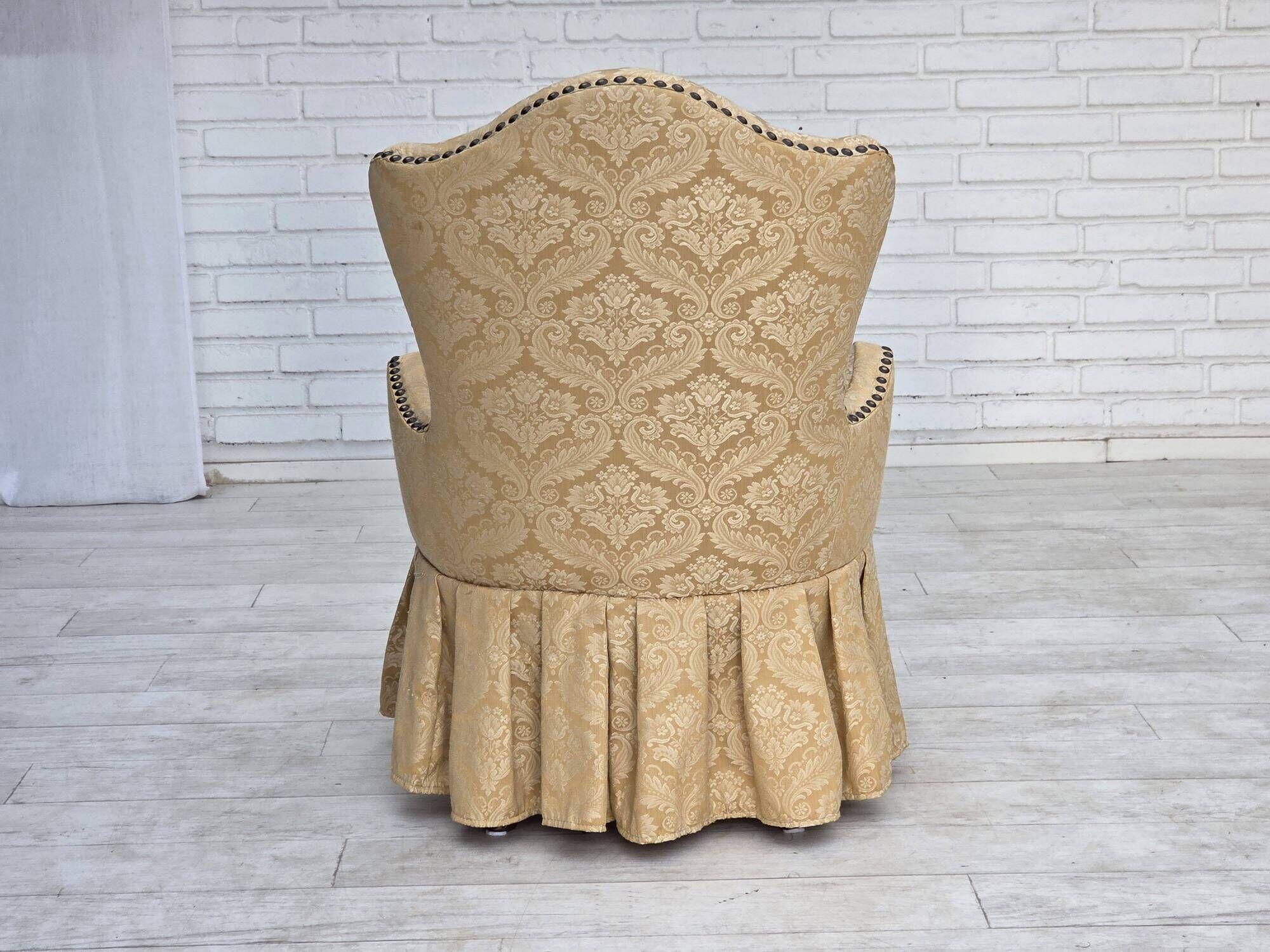 1960s, Danish cocktail lounge chair, jacquard fabric, beech wood.