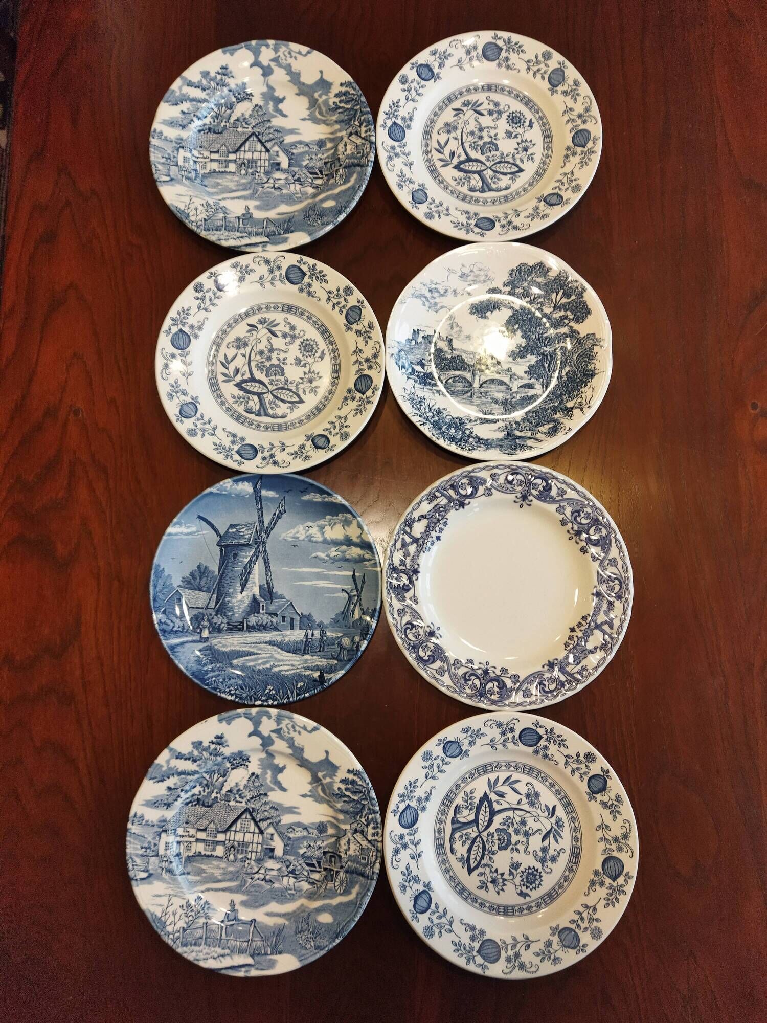 8 blue & white dinner plates (Royal Tudor Gien Lunéville Ceraminter)
