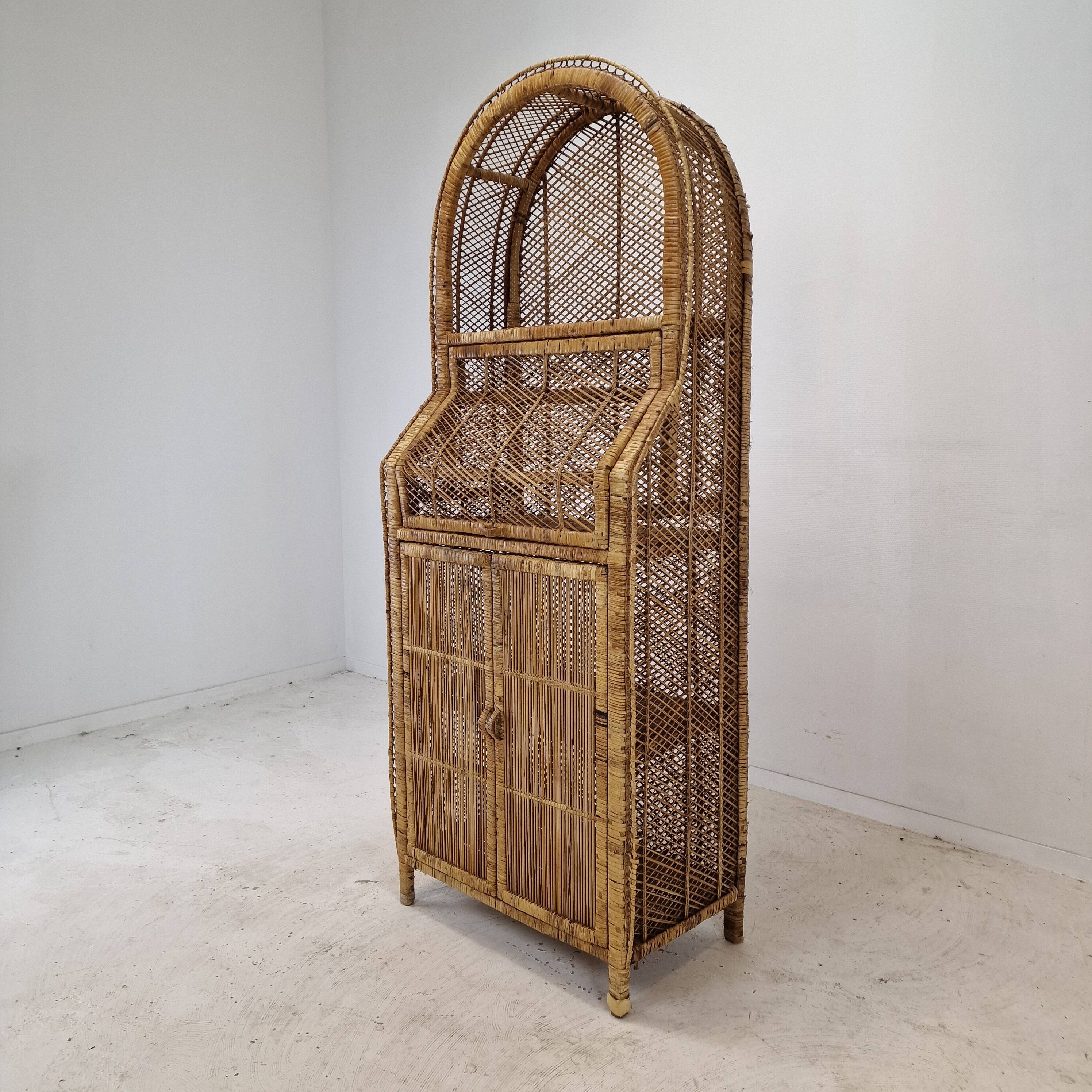 Italian bamboo and rattan credenza or bookcase, 1970s