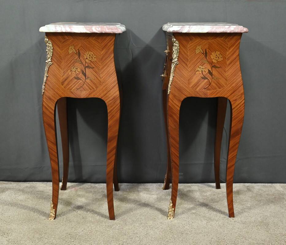 Pair of marquetry bedside tables, Louis XV style – 1960
