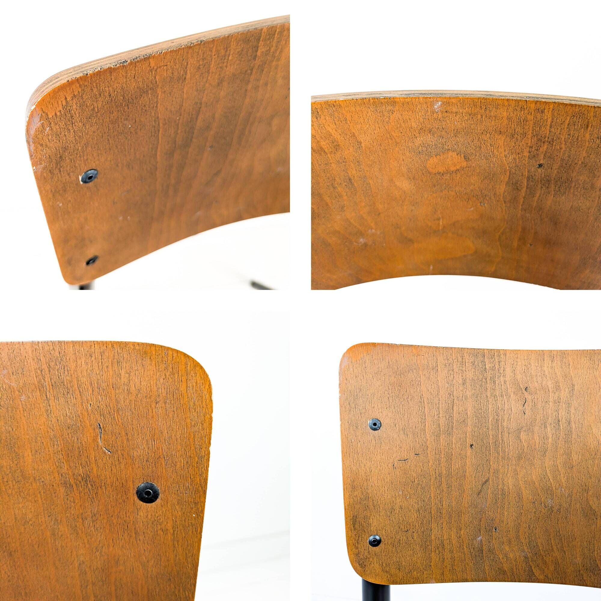 Chaise vintage bois noir métal Chaise d'école Mid Century Chaise de salle à