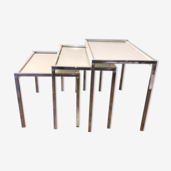 Nesting tables wood chrome 1970