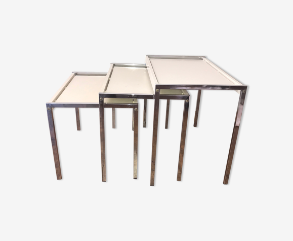 Tables gigogne bois chrome 1970