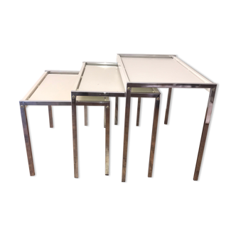 Tables gigogne bois chrome 1970