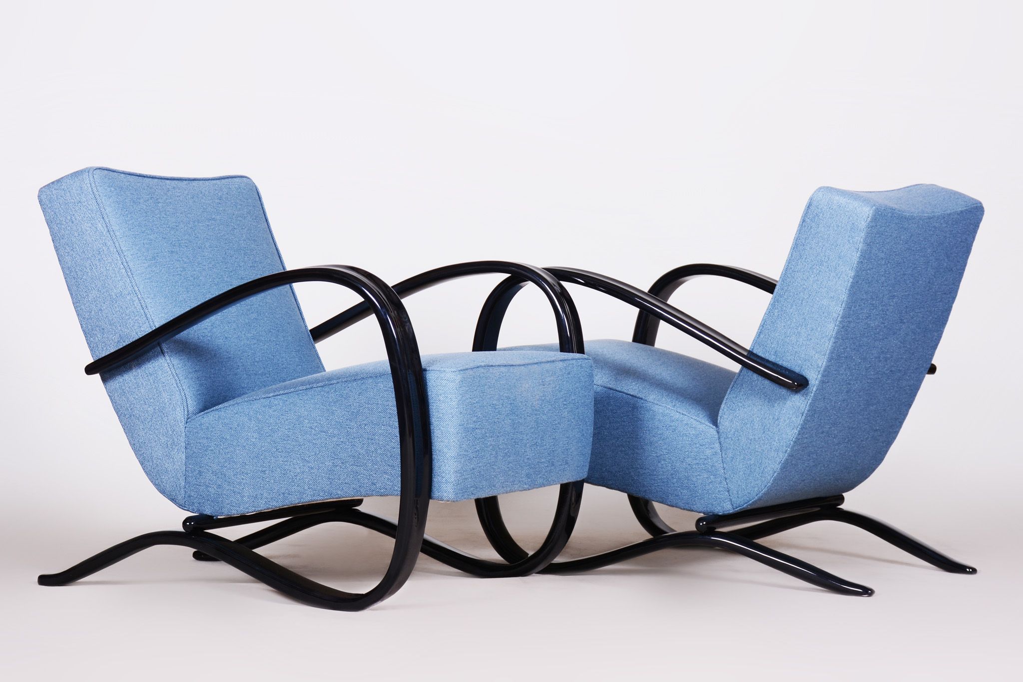 Pair of blue Halabala armchairs made in 1930s Czechia by Up Zavody