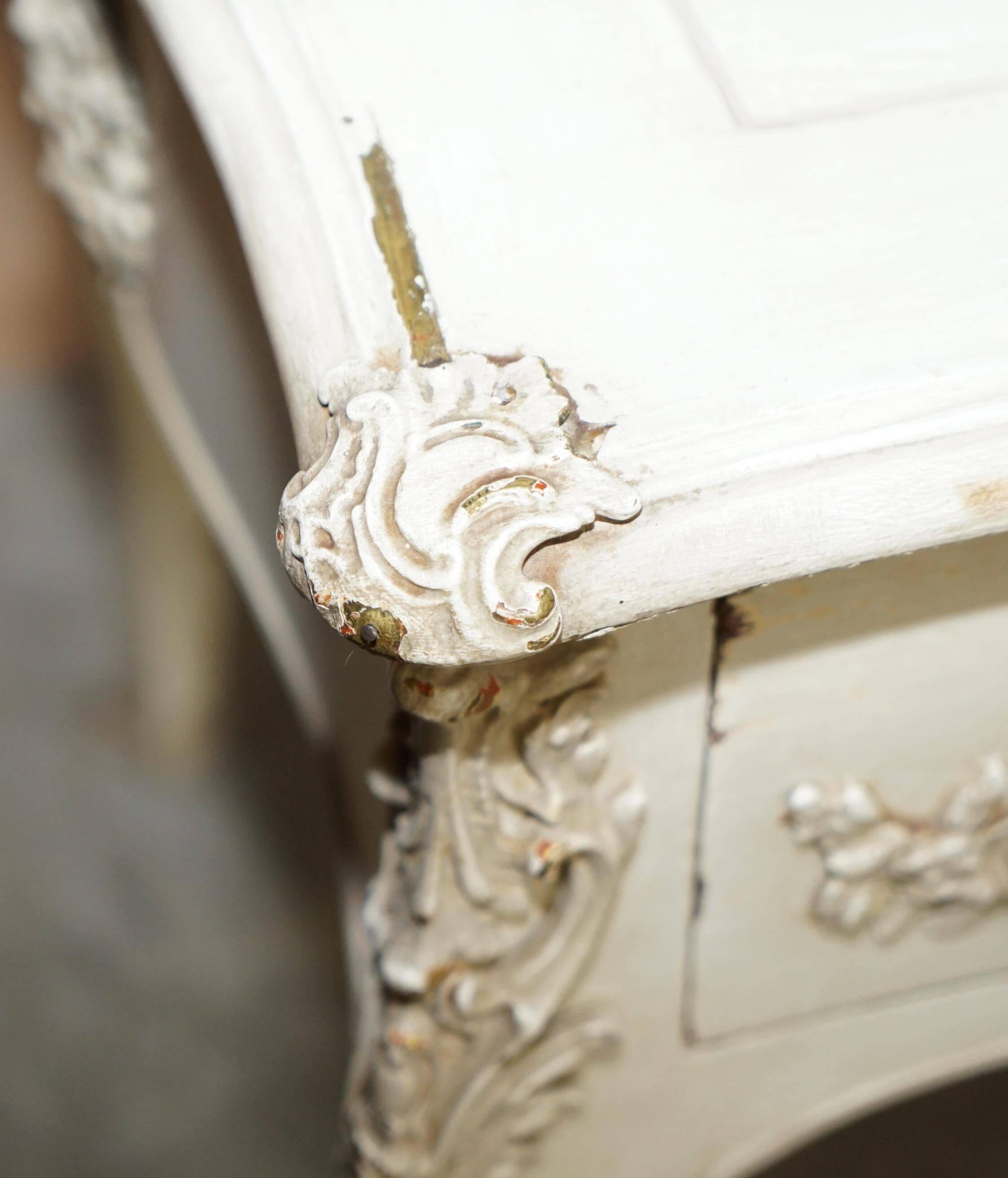 Antique Louis XV style flat desk painted with stool.