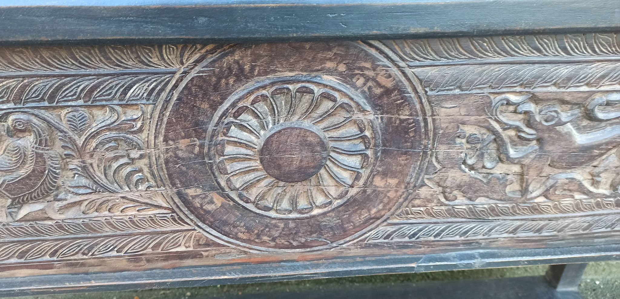Console in old black wood with integrated chest