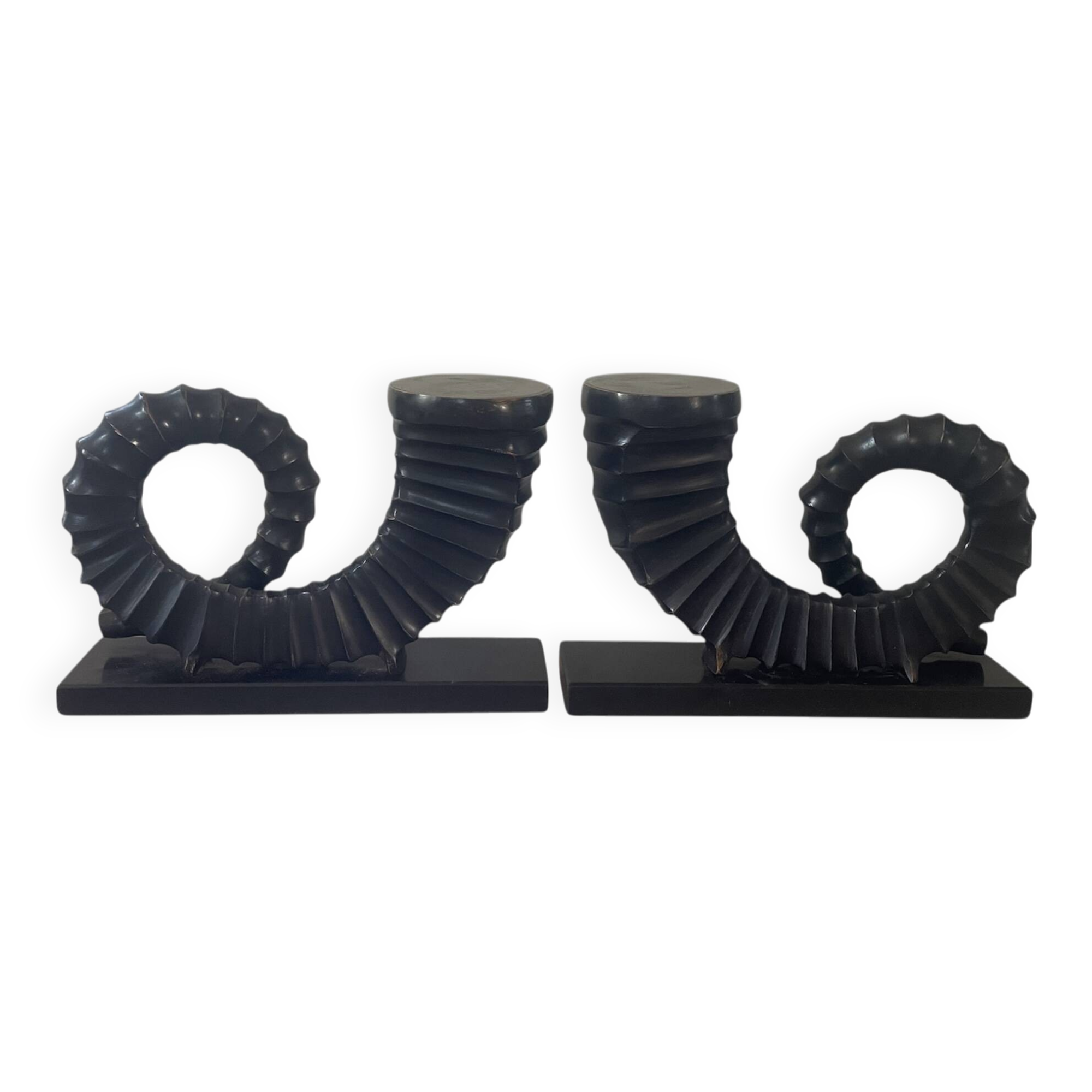 vintage sculptural bookends, ram's horns
