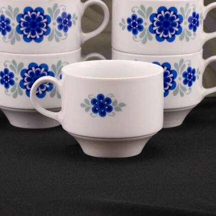 6 porcelain coffee cups Mitterteich with blue floral pattern