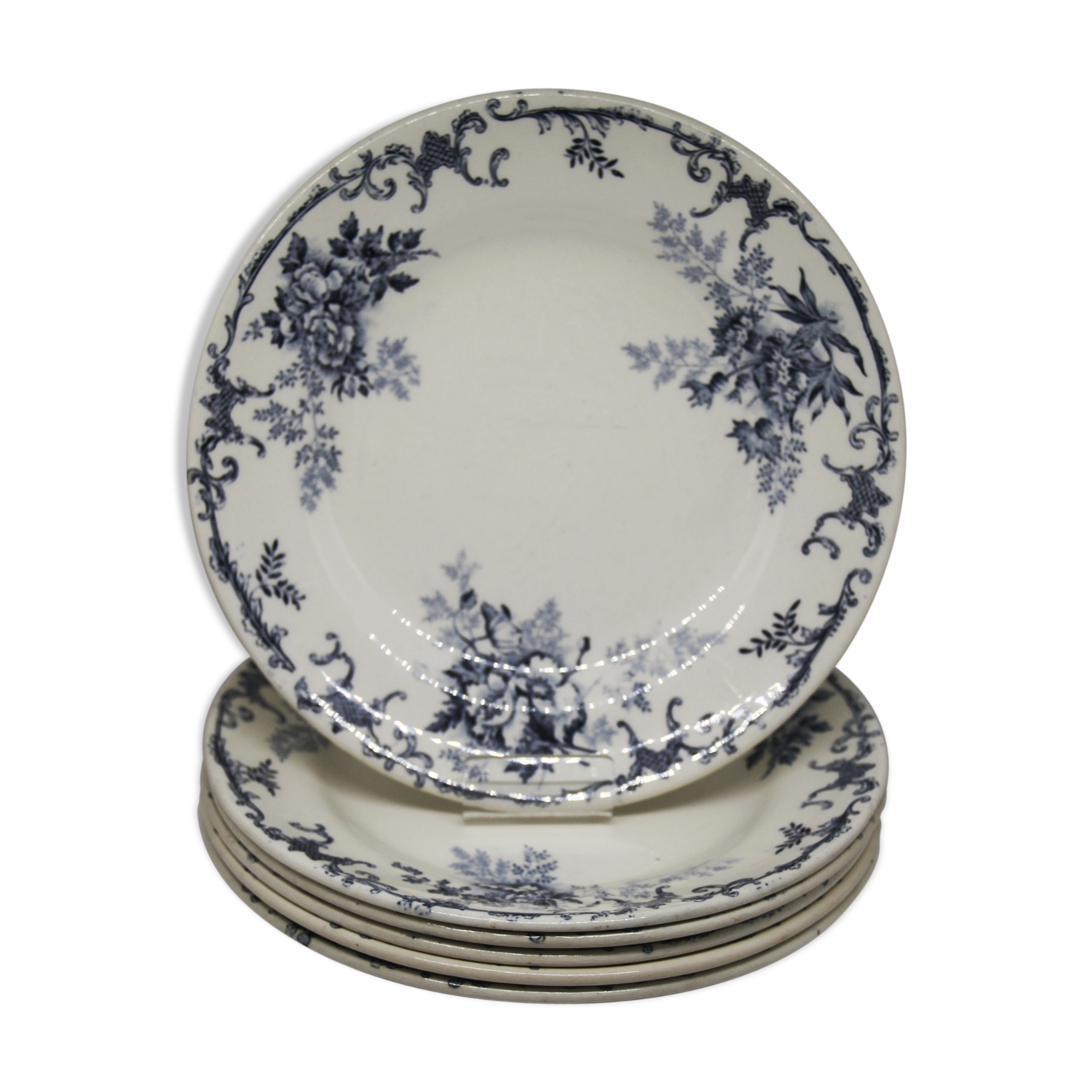 6 Flat plates Terre de Fer Boulenger - co. Choisy Le Roi - Floral motifs