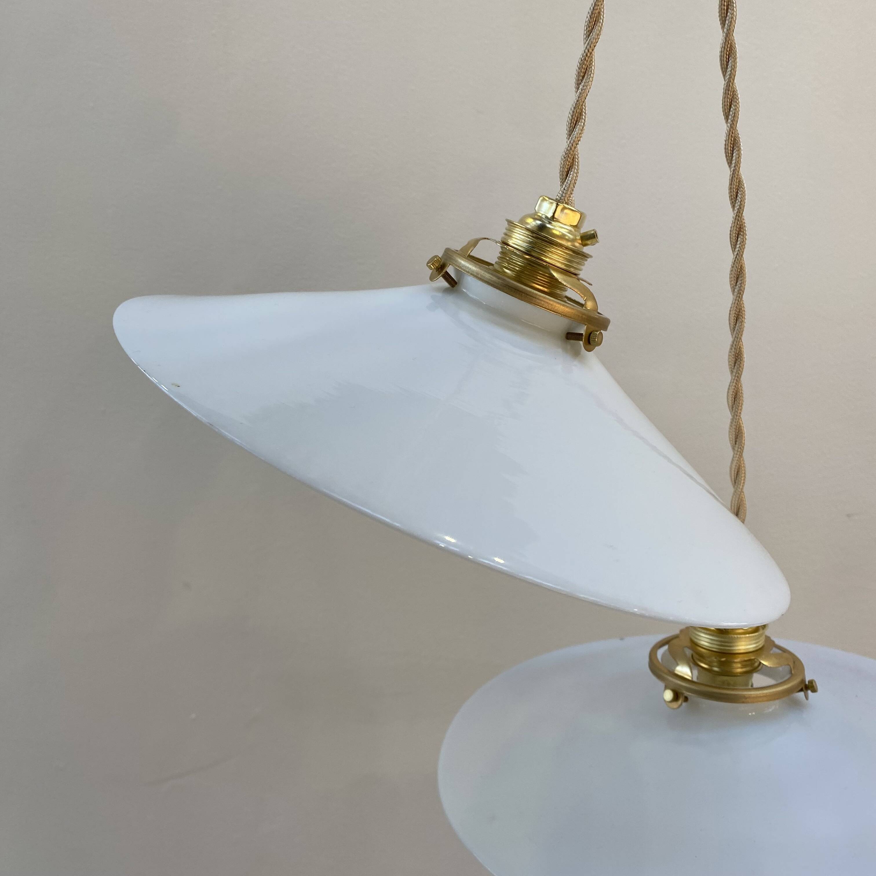 Pair of vintage white opaline pendant lights