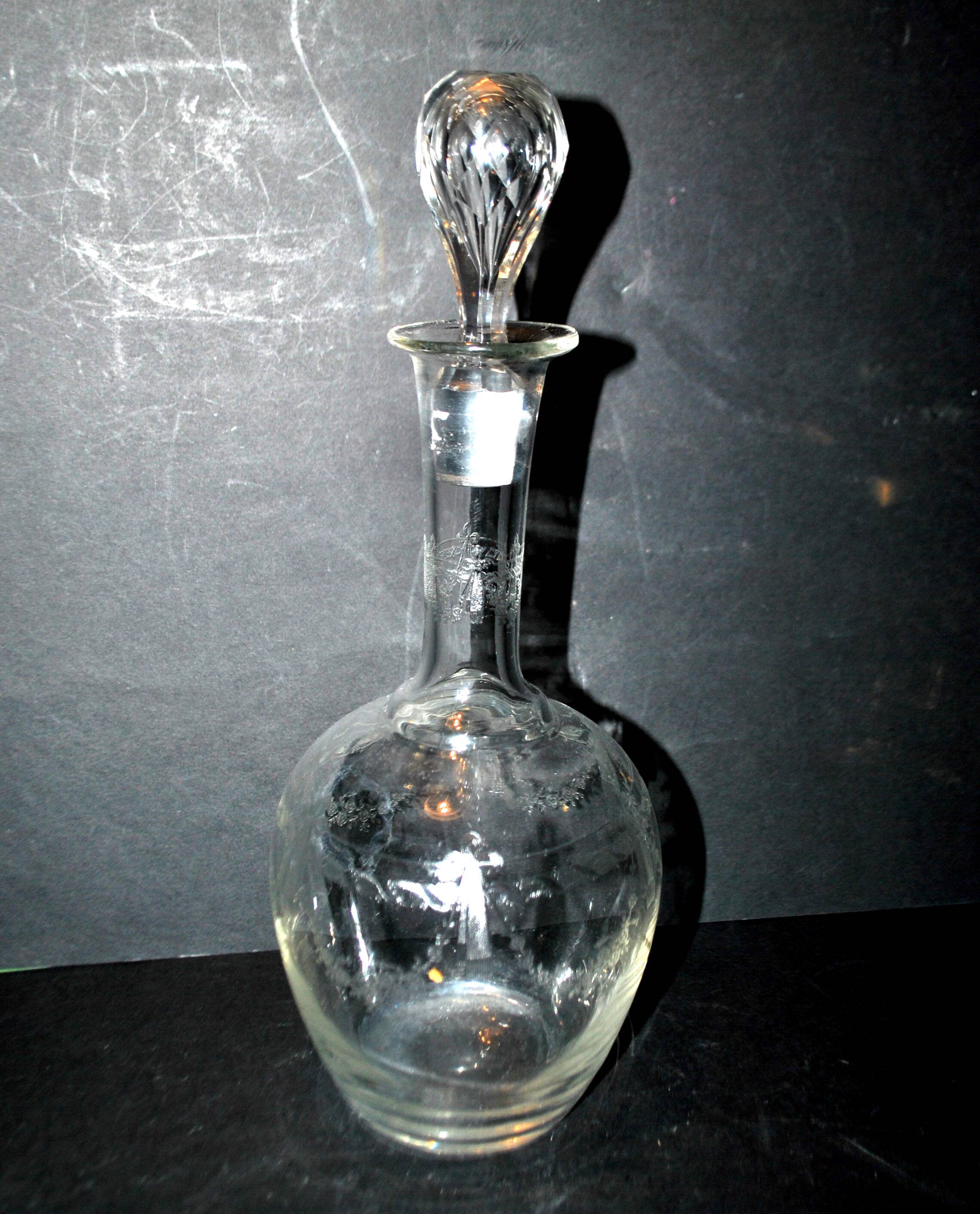 Antique PORTIEUX carafe, Pasteur model, with Empire engraving, 1930