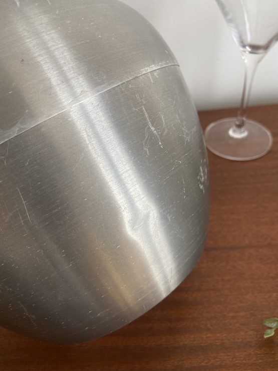 PEAR IN ALUMINUM BRUSH ICE BUCKET MADE IN ITALY AROUND 1970
