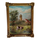 Oil painting on panel cow grazing